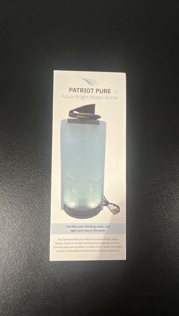 Patriot Pure Aqua-Bright UV Light Collapsible Water Bottle